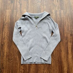 Eddie Bauer Women’s Gray Ribbed Quarter Zip Wing Collar Fitted Sweater - Size S